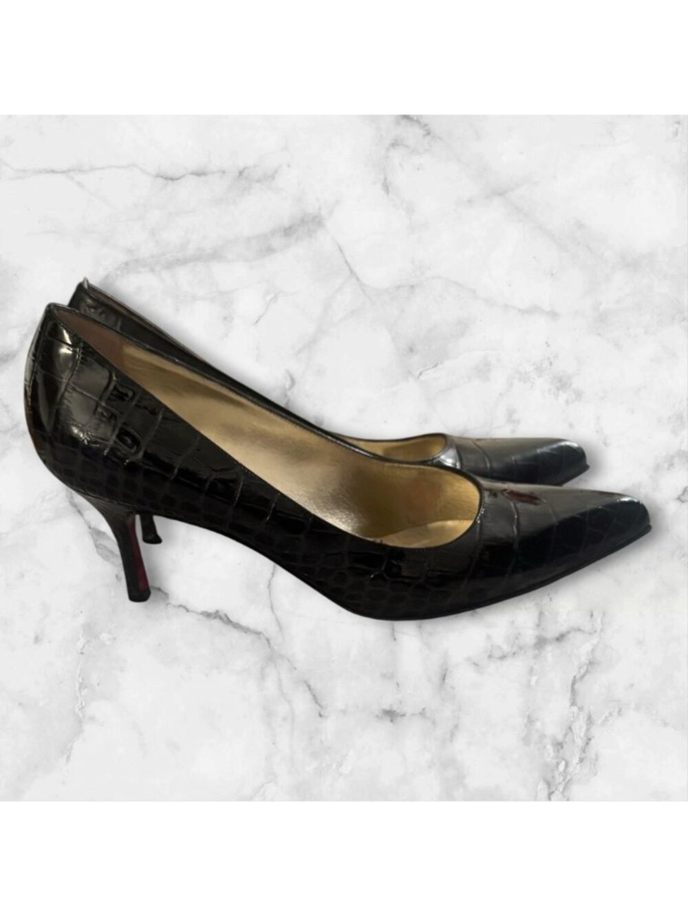Luciano Padovan Leather  Charcoal Gray Crocodile  Enbossed Heel Pump Size 9.5